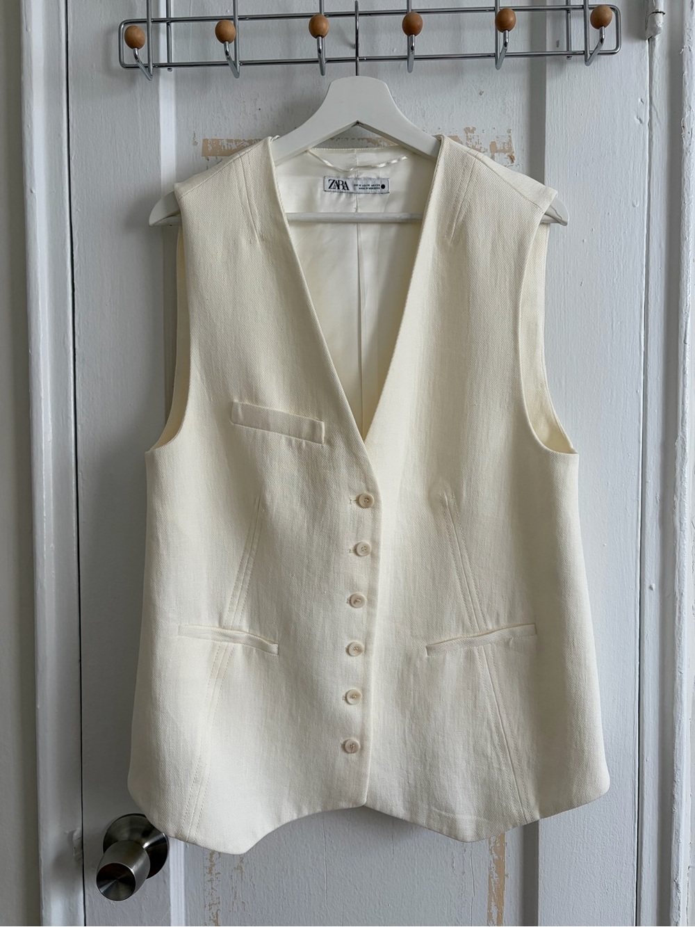 Zara Ivory Button-Front Tailored Vest
